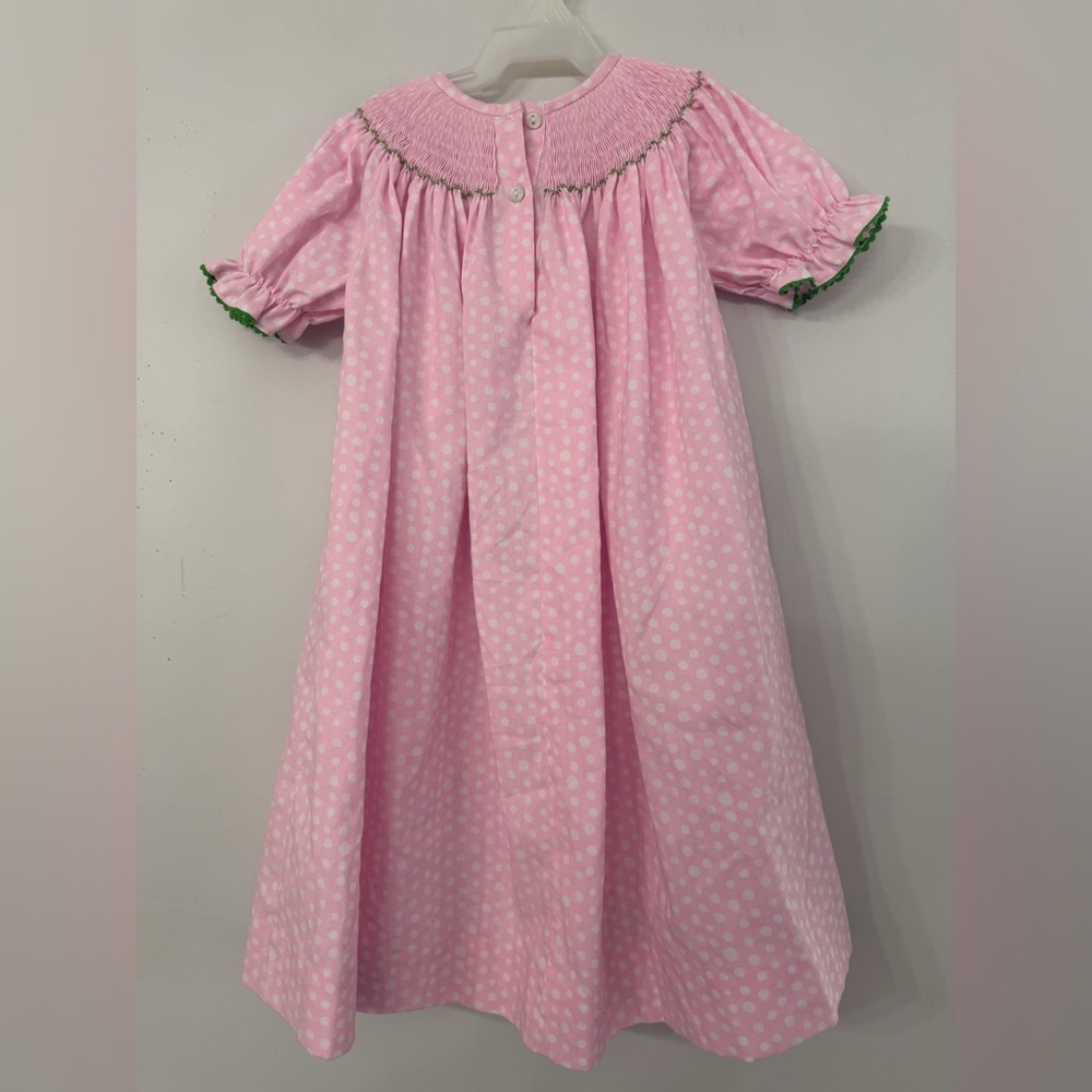 Southern Sunshine Kids Size Girl’s 3 Pink and White Smocked Christmas Tree Dress - Picture 3 of 5